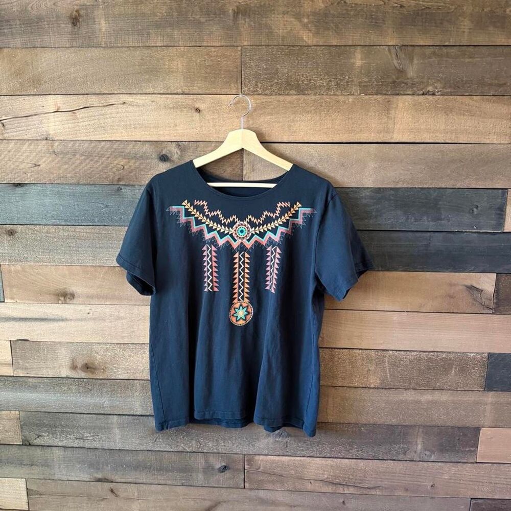 Vintage 90s Southwestern Geometric Graphic T Shirt Black Tribal Desert Print